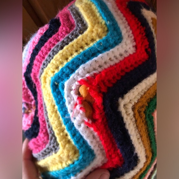 Vtg Hand Knit Multicolour Pouf Pillow - Picture 13 of 14